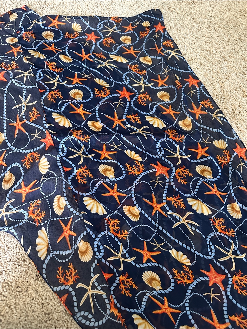 100% silk sheer scarf or wrap - Starfish & Shell Print